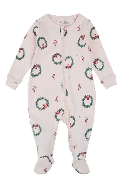 Wreath Print Two-Way Zip Footed Sleeper