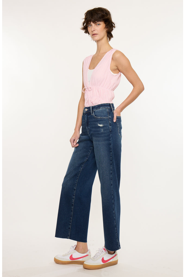 Tory Essentials High Rise Crop Wide Leg Jeans, Alternate, color, Dark Wash