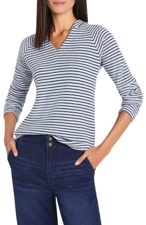 Stripe Thermal Split Neck Long Sleeve Top (Regular & Petite)