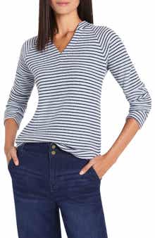 NIC+ZOE Stripe Thermal Split Neck Long Sleeve Top