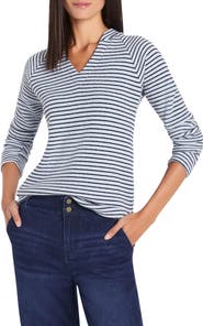 NIC+ZOE Stripe Thermal Split Neck Long Sleeve Top