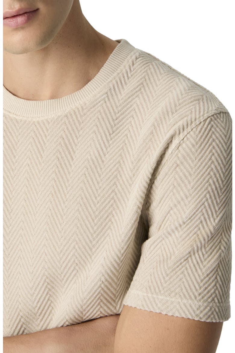 Crew-neck Cotton And Viscose T-shirt With Tone-on-tone Zigzag Motif, Alternate, color, Beige& White