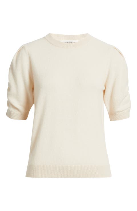 Ruched Short Sleeve Cashmere Sweater