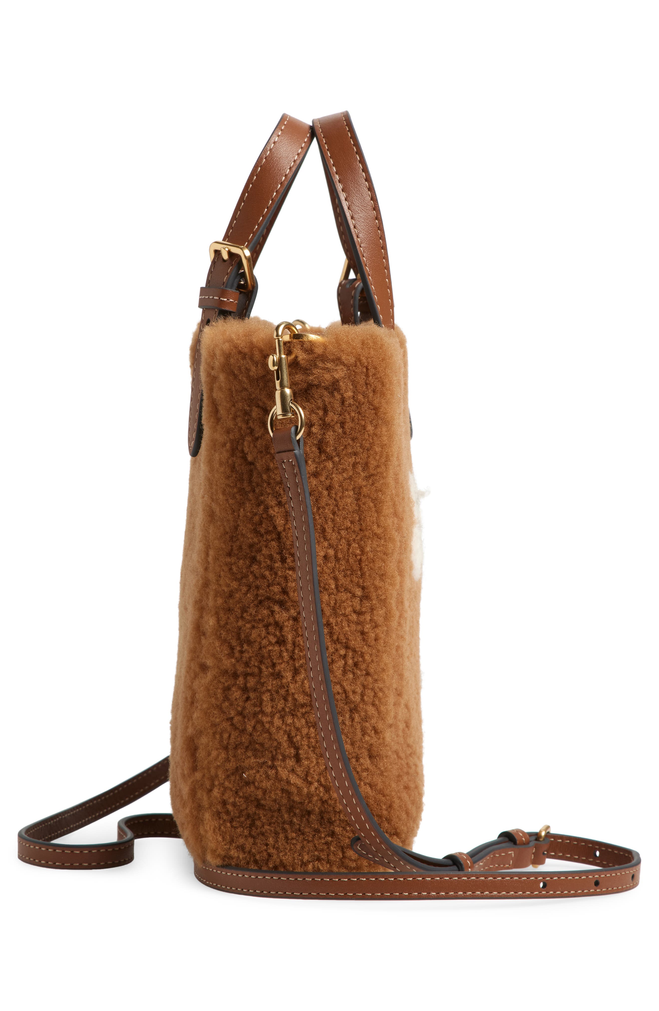Anya Hindmarch Mini Eyes North/South Shearling Crossbody Tote, Alternate, color, 
