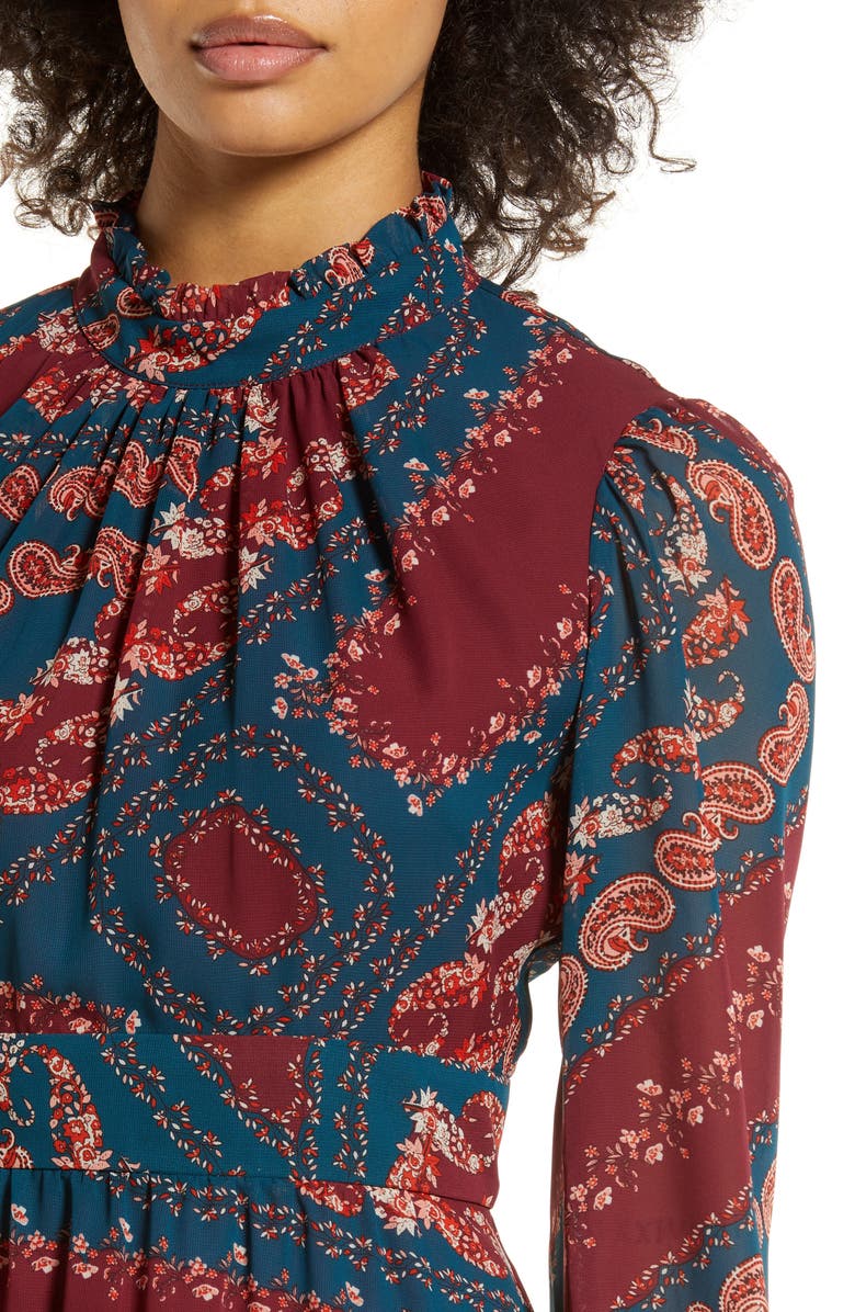 Julia Jordan Long Sleeve Mock Neck Midi Dress, Alternate, color, 