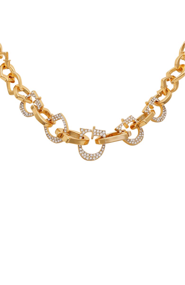 GUESS Pavé Crystal 'G' Chain Necklace, Alternate, color, Gold Tone