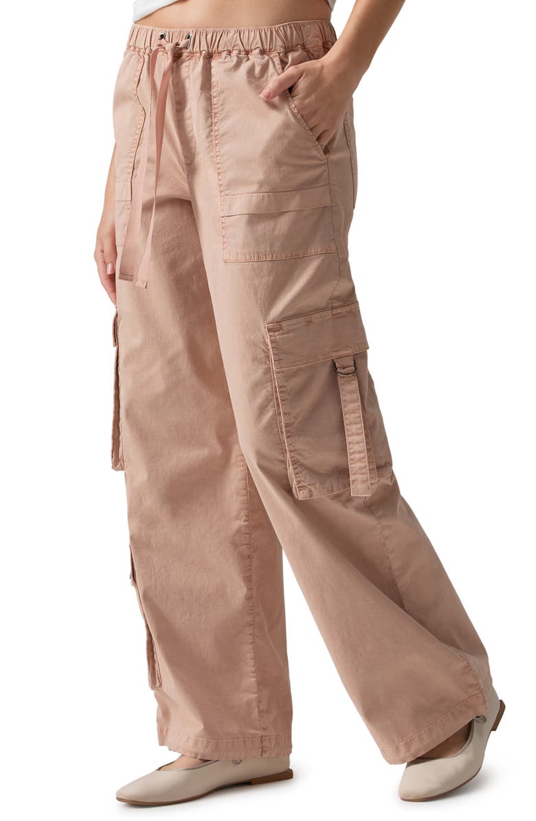 Sanctuary Stretch Cotton Cargo Parachute Pants, Main, color, Bare Beige