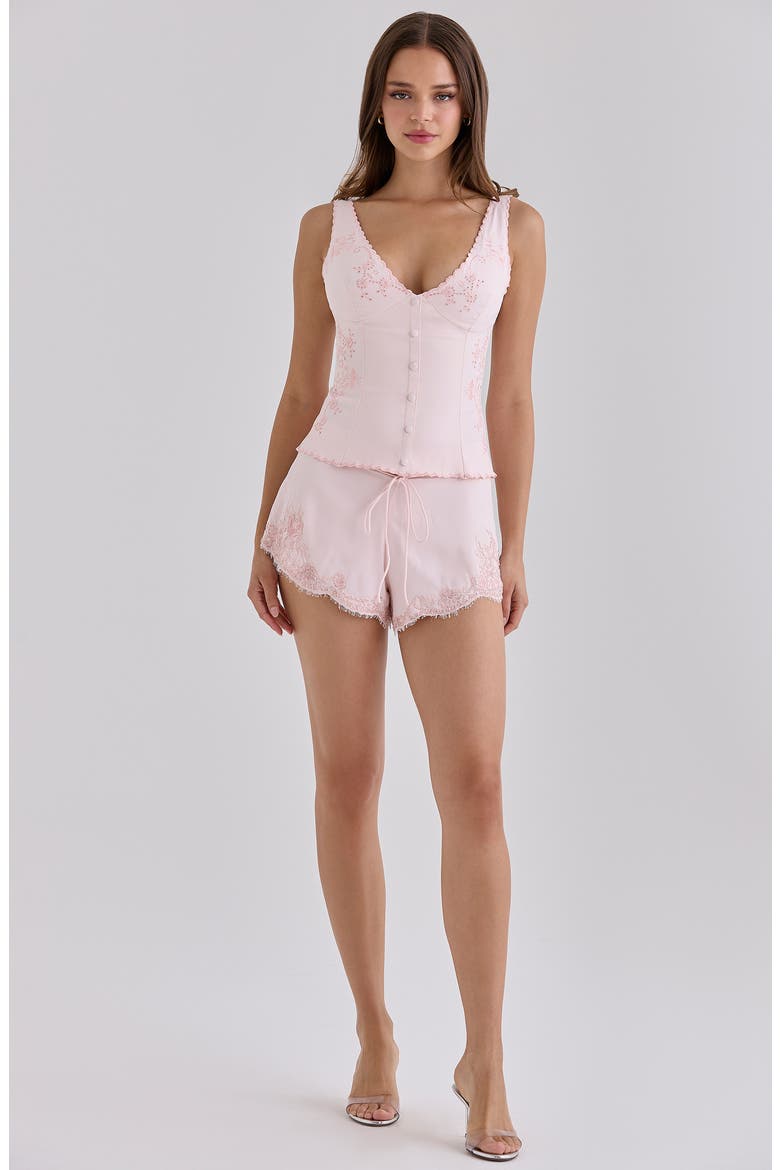 Faye Lace Trim Satin Pajama Shorts, Alternate, color, PINK