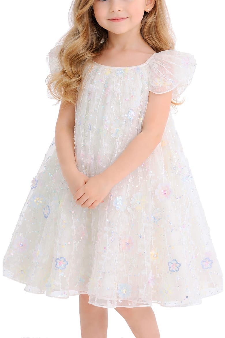 Kids' Sequin & Floral Appliqué Float Dress, Alternate, color, IVORY