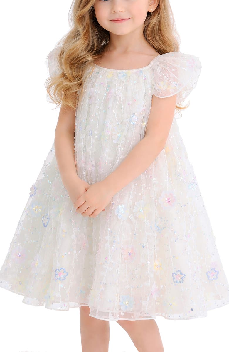 Zunie Kids' Sequin & Floral Appliqué Float Dress, Alternate, color, Ivory