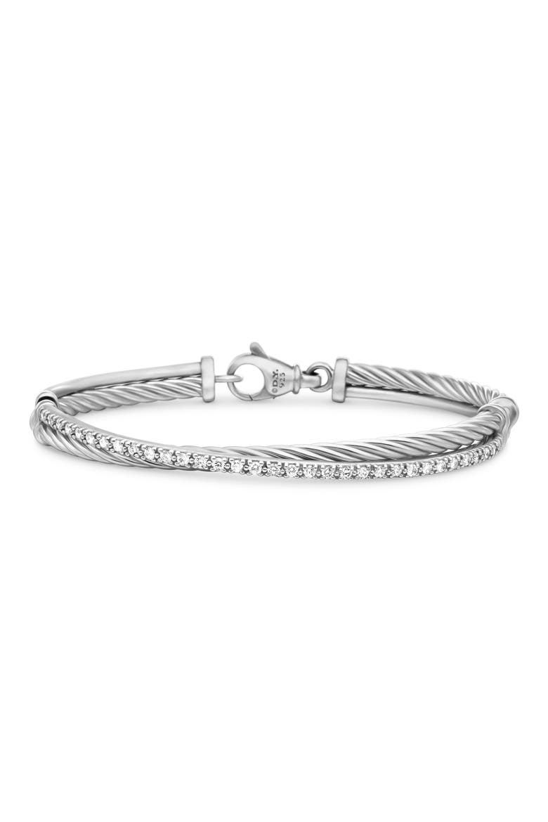 Crossover Link Bracelet in Sterling Silver with Diamonds, 3mm, Alternate, color, SILVER/ DIAMOND