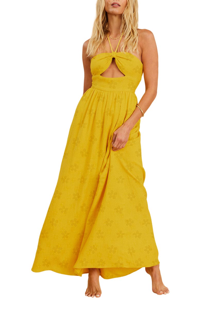 Billabong x The Salty Blonde Sunset Glow Cutout Halter Dress, Main, color, 