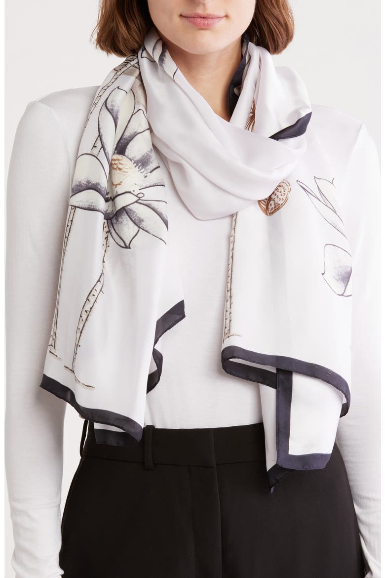 Floral Print Scarf, Main, color, WHITE