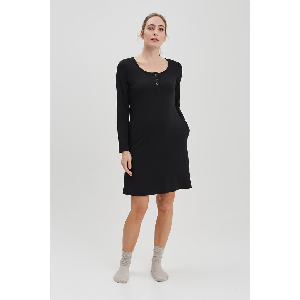 Nom Maternity Heart On Your Sleeve Henley Nursing Nightgown In Black