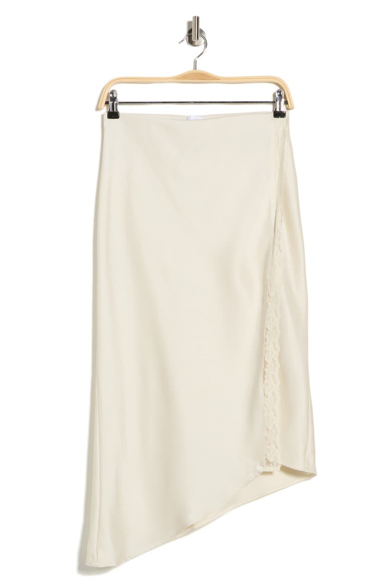 Lace Trim Satin Midi Skirt, Alternate, color, IVORY DOVE