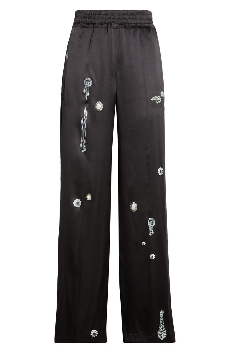 Victoria Beckham Crystal Print Silk Pajama Pants, Alternate, color, Black