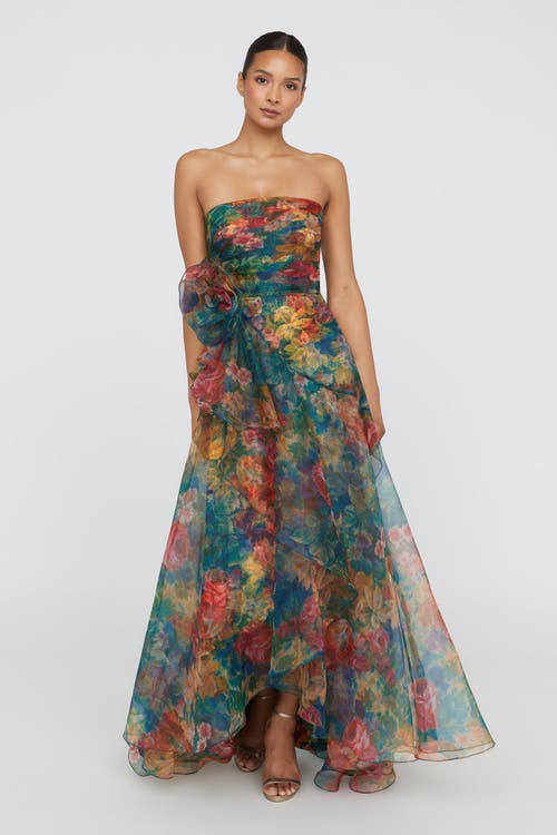 Theia Leora Rosette Ruffle Gown In Green