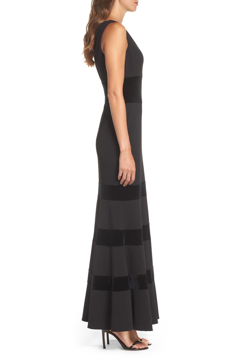 Velvet & Scuba Crepe Mermaid Gown, Alternate, color, BLACK