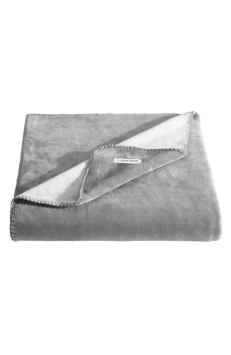 Calvin Klein Home Modern Reversible Throw Blanket, Main, color, Medium Grey