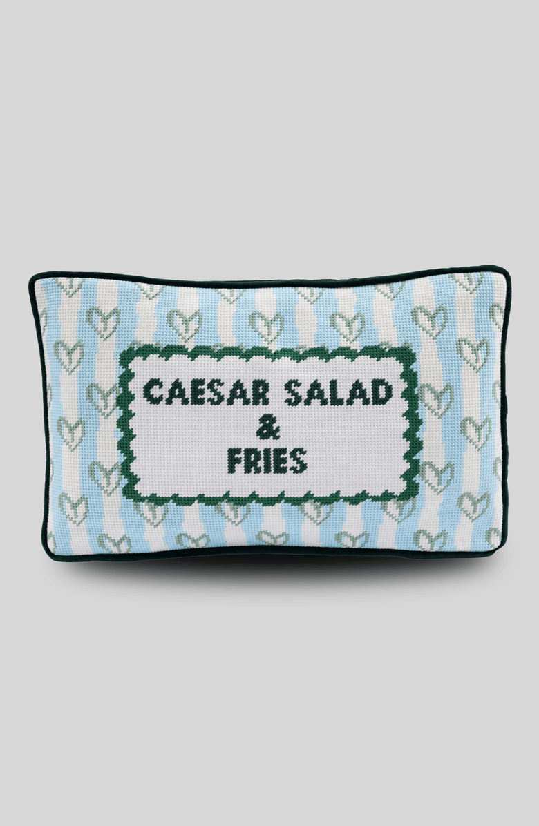 Furbish Girl Dinner Needlepoint Pillow, Main, color, Dark Green