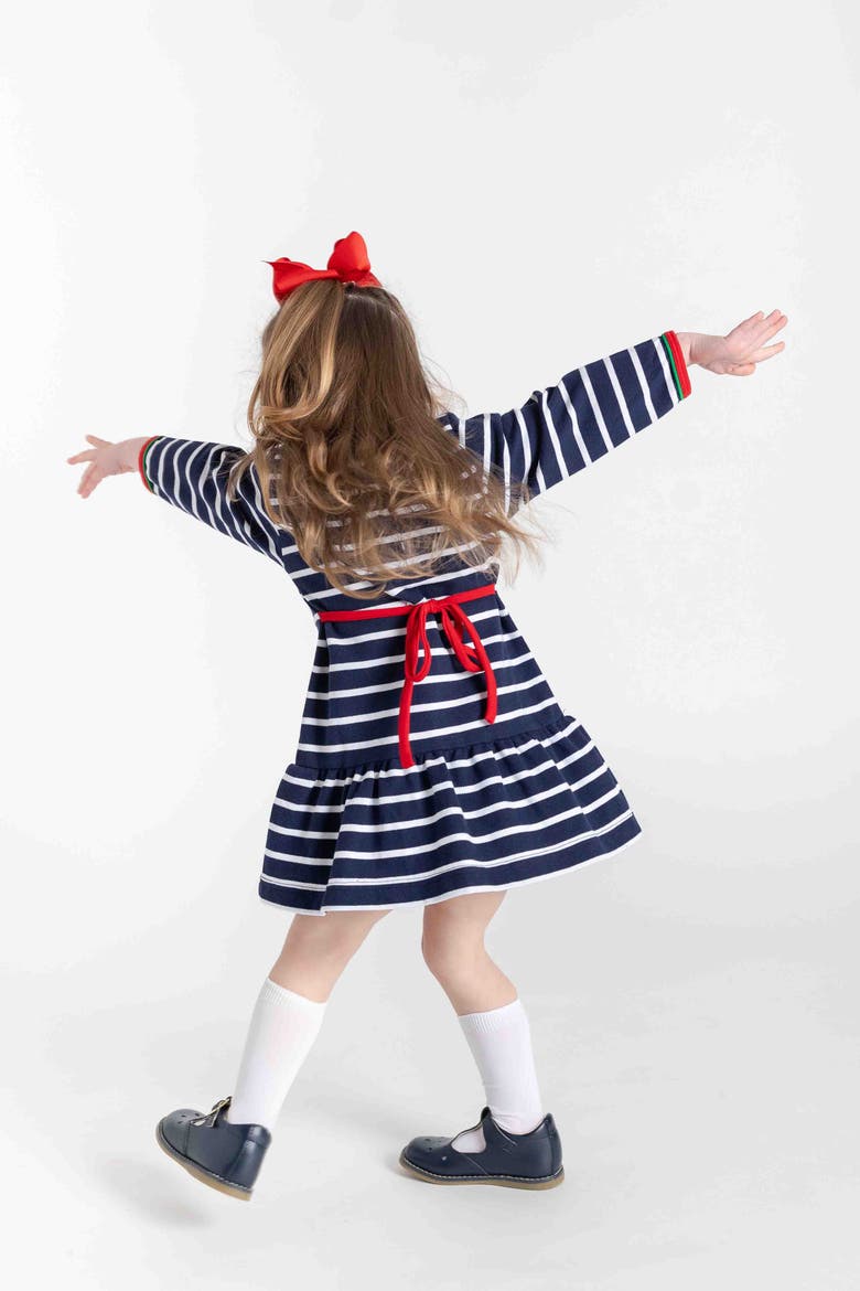 Stripe Knit Dress With Embroidered Holly, Alternate, color, Navy, Red, Green, White