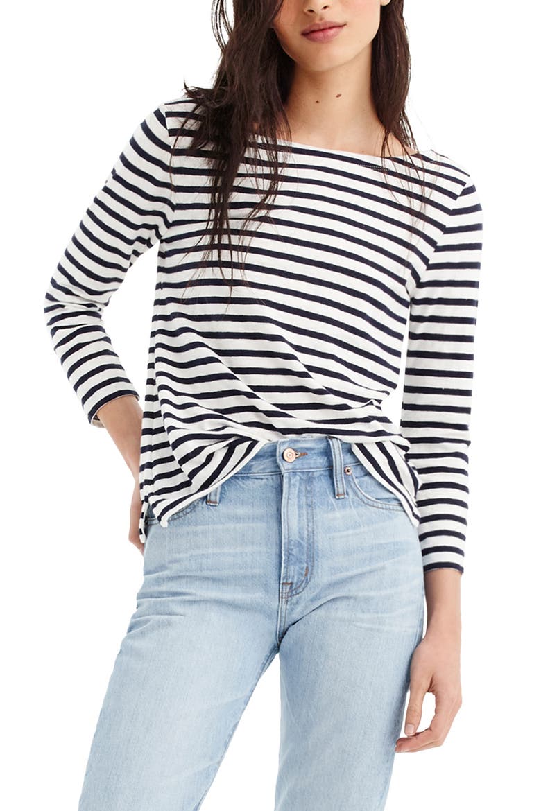 Stripe Boat Neck Tee, Main, color, IVORY NAVY
