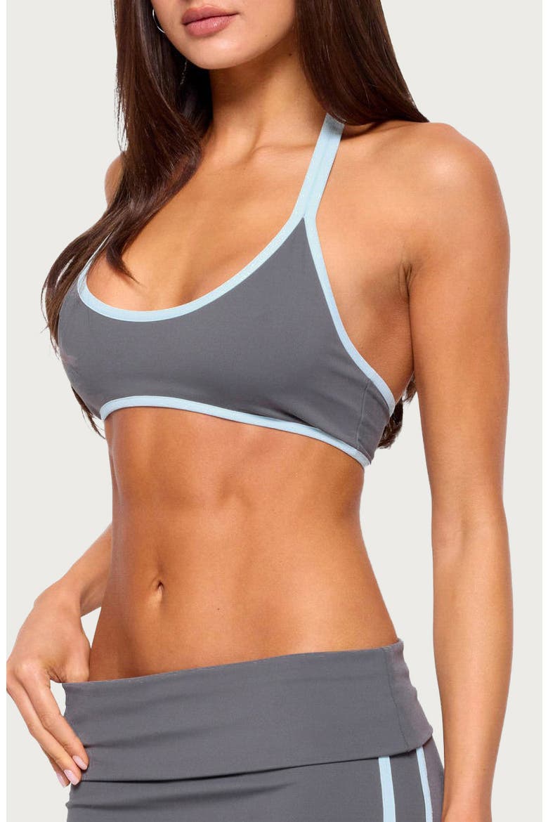Anica Contrast Trim Halter Bralette, Alternate, color, CHARCOAL