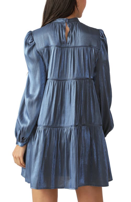 Flying Tomato Long Sleeve Tiered Satin Minidress In Blue