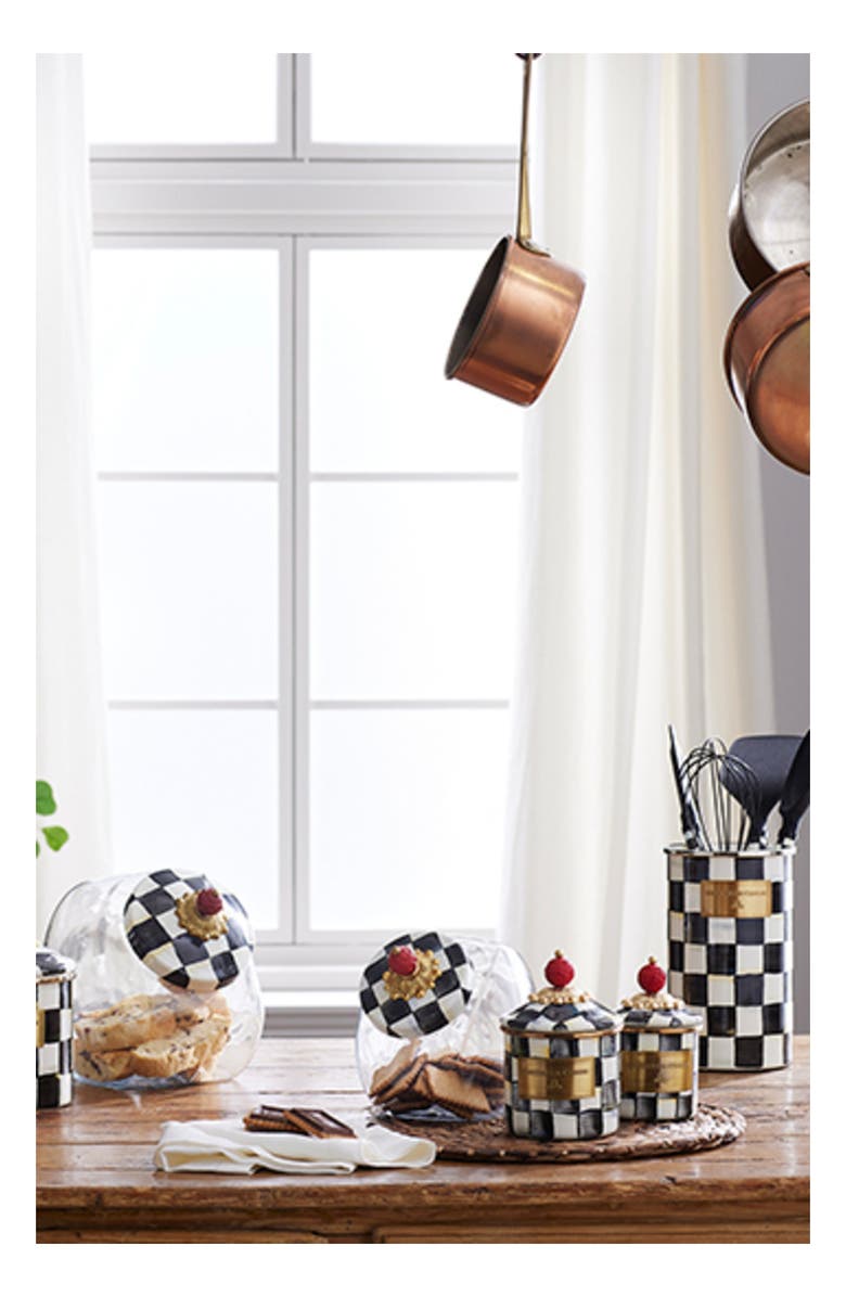 MACKENZIE CHILDS Courtly Check Enameled Steel Canister, Alternate, color, Black/ White