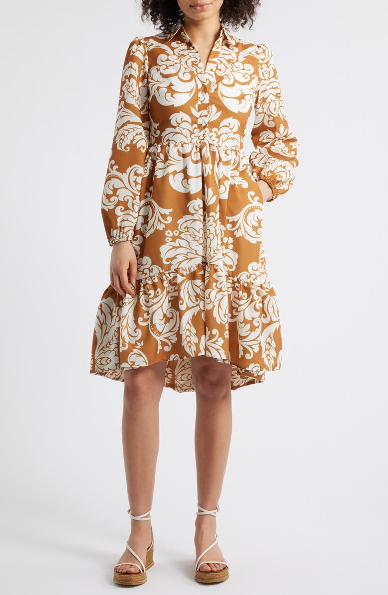 Julia Jordan Long Sleeve Shirtdress, Main, color, Camel White
