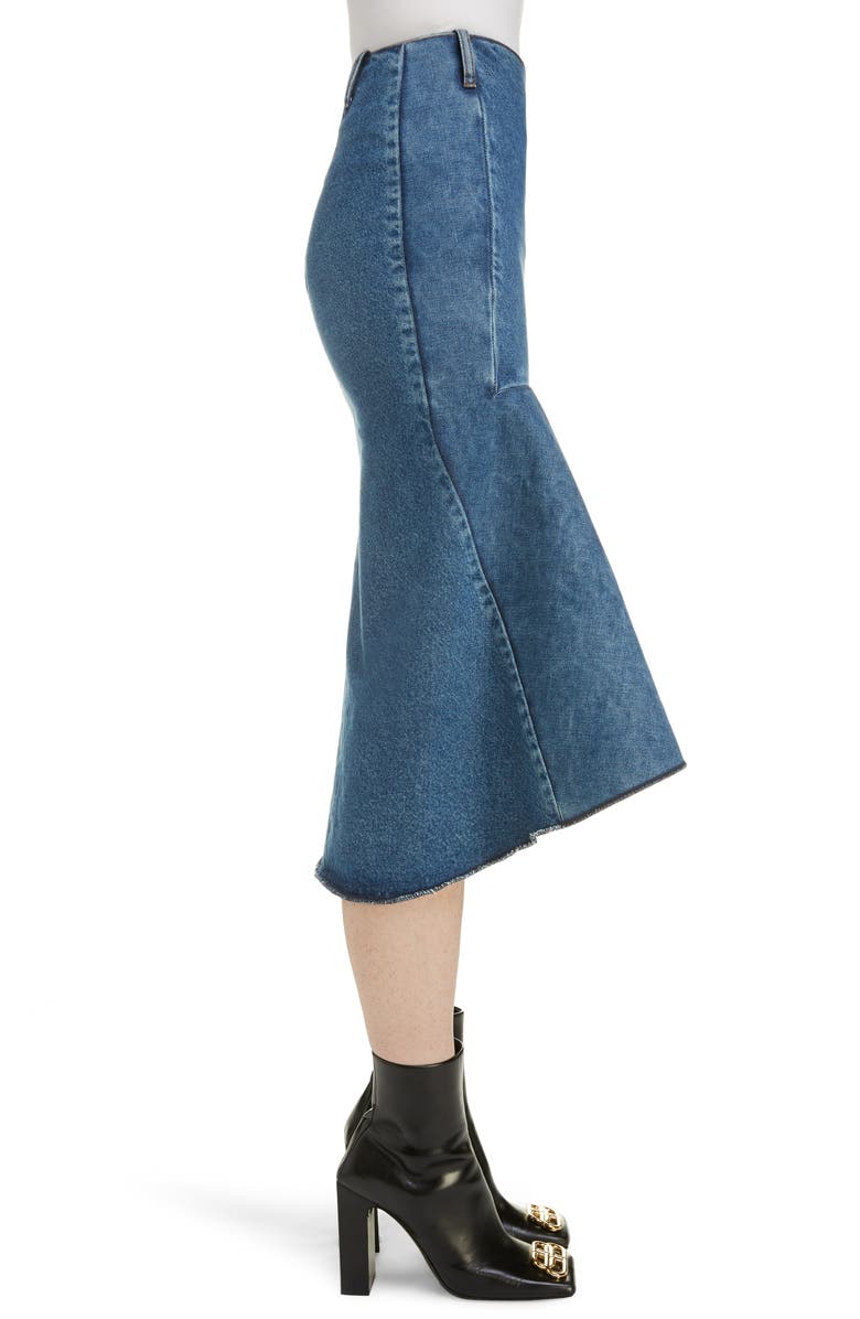 Balenciaga 3D Molded Flare Hem Denim Midi Skirt, Alternate, color,