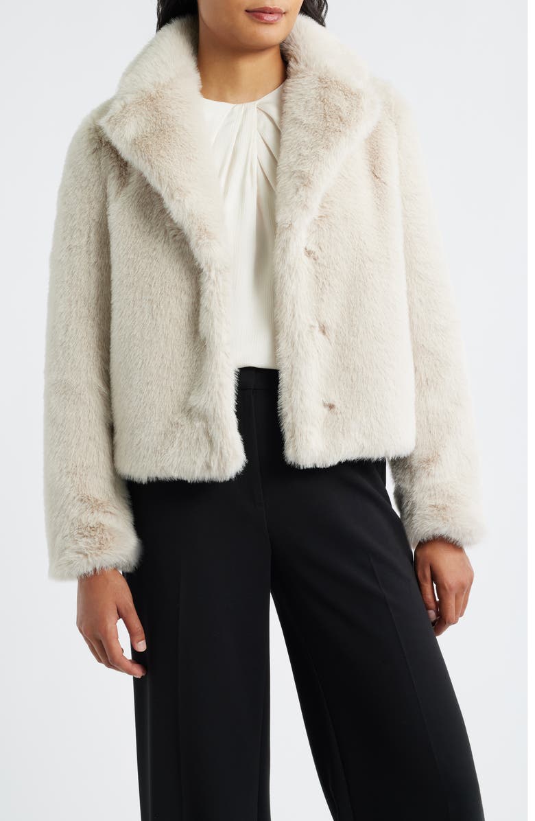 Anne Klein Notched Lapel Faux Fur Crop Jacket, Alternate, color,