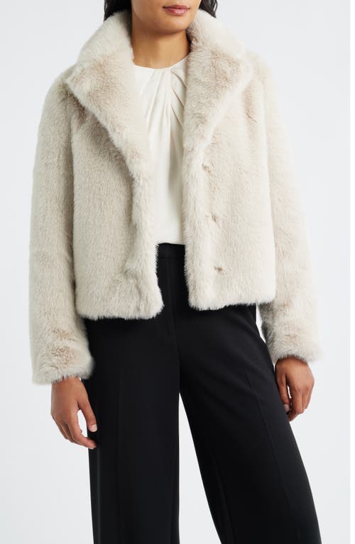 Anne Klein Notched Lapel Faux Fur Crop Jacket In White