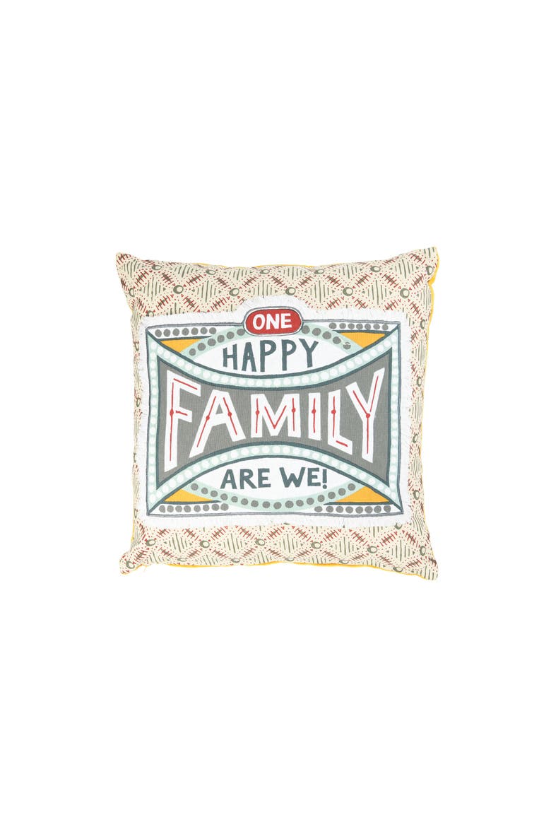 "One Happy Family Are We!" Pillow with Solid Back, Main, color, Mustard