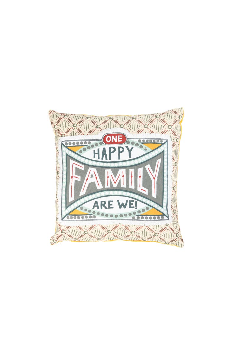 Storied Home "One Happy Family Are We!" Pillow with Solid Back, Main, color, Mustard