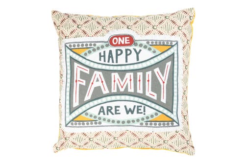 Storied Home "one Happy Family Are We!" Pillow With Solid Back In Yellow