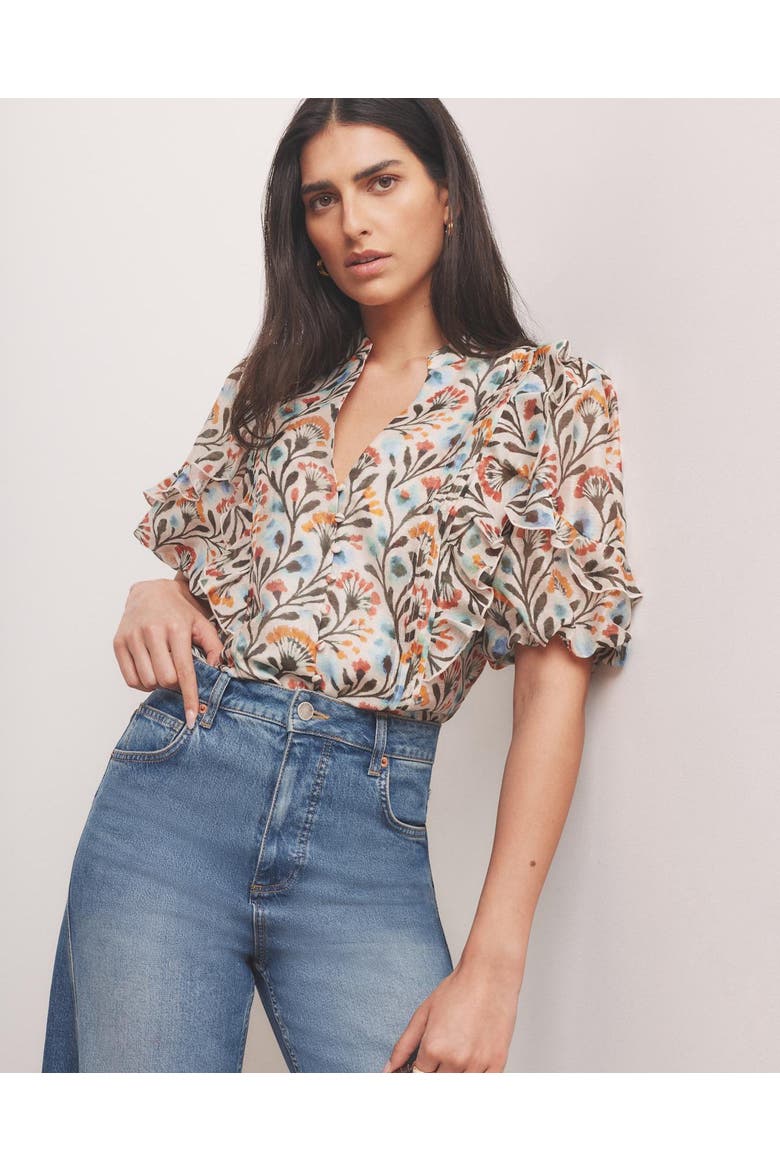Allover Floral Ruffle Blouse, Alternate, color, Orange