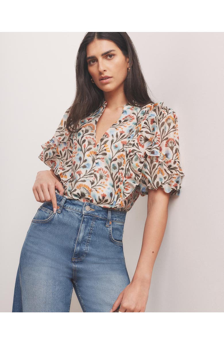 MINT VELVET Allover Floral Ruffle Blouse, Alternate, color, Orange