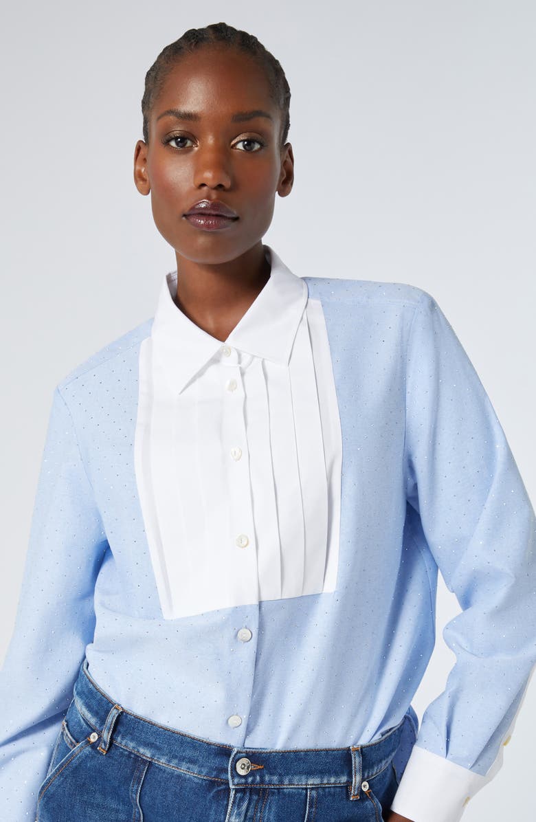 Marina Rinaldi Ulrico Metallic Cotton Tuxedo Shirt, Alternate, color, Light Blue