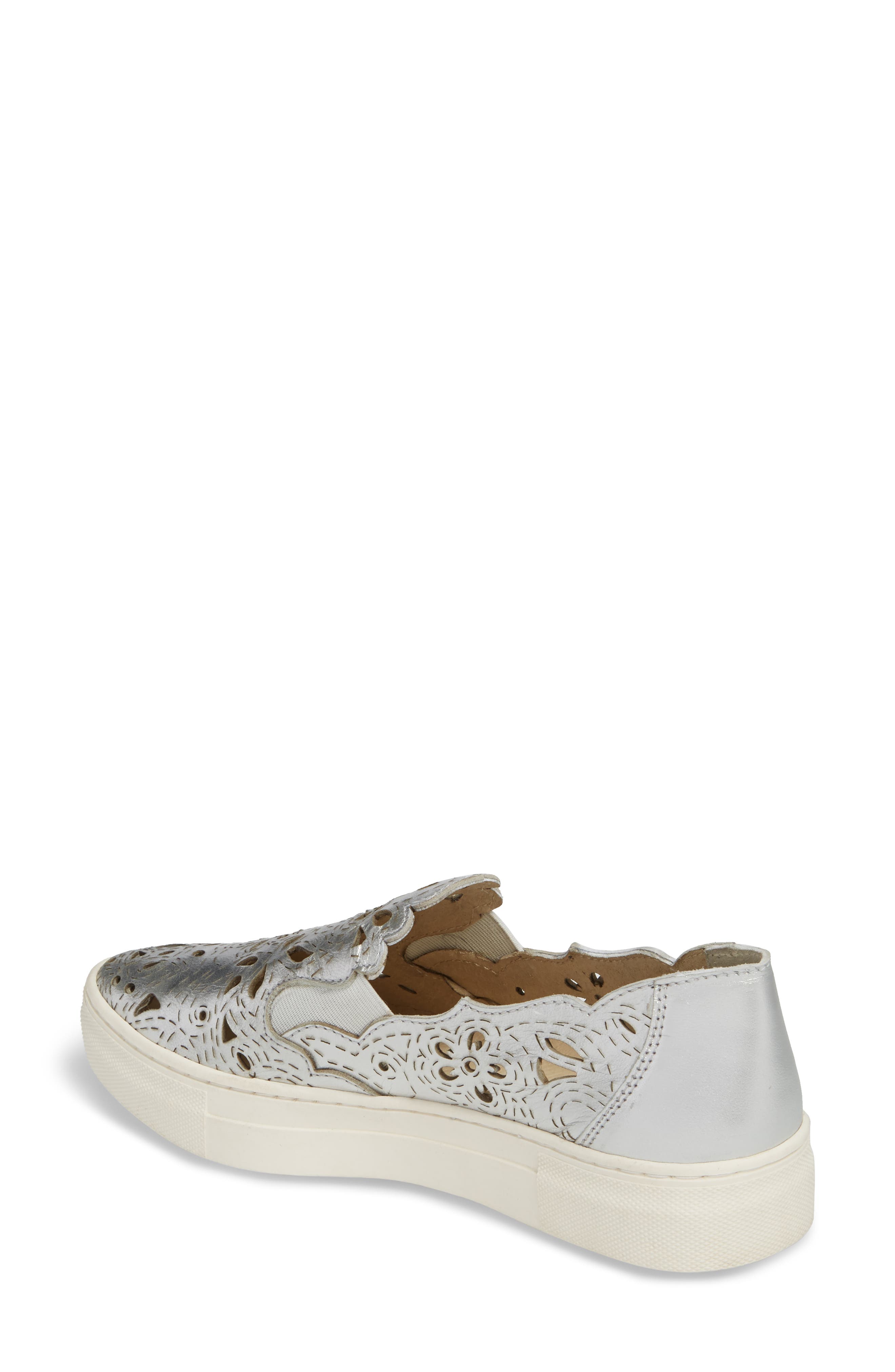 Even Better Laser Cutout Slip-On Sneaker, Alternate, color, SILVER LEATHER