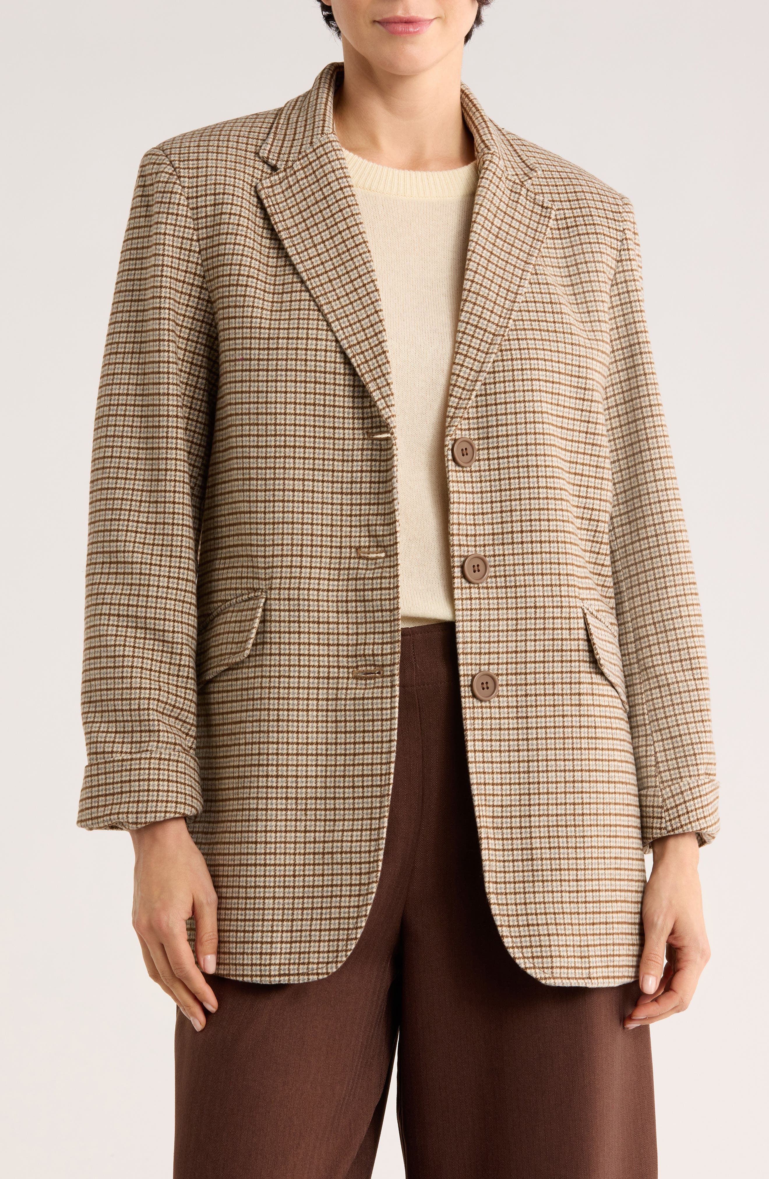 MAX STUDIO Houndstooth Plaid Double Knit Blazer