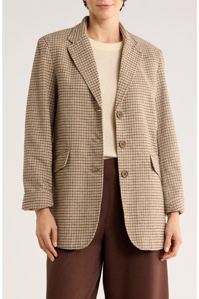 Houndstooth Plaid Double Knit Blazer, Main, color, TOFFEE/ SLATE HOUNDSTOOTH