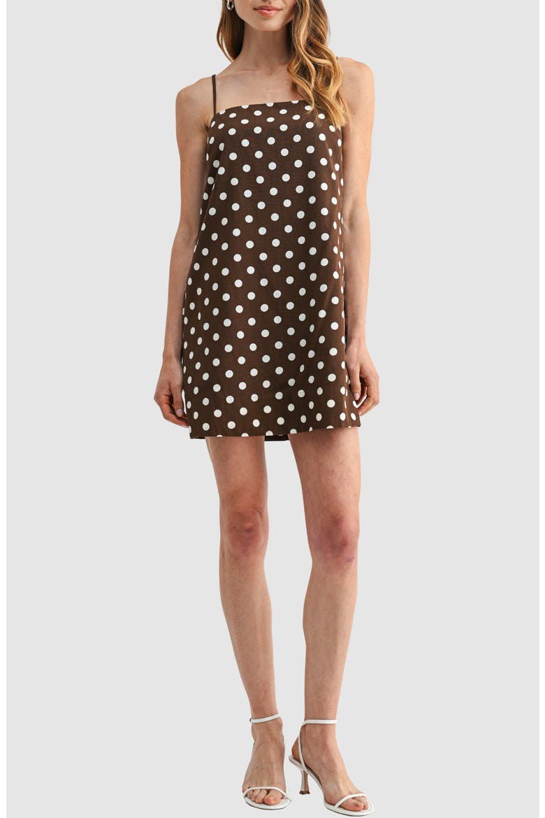 Polka Dot Spaghetti Strap Shift Minidress, Main, color, BROWN CREAM DOT