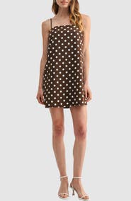 All in Favor Polka Dot Spaghetti Strap Shift Minidress