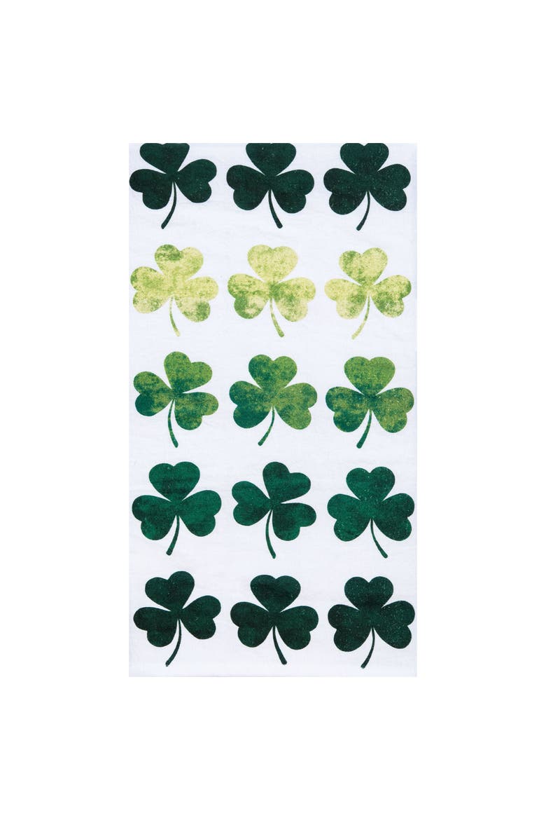 Watercolor Clovers St. Patrick's Day 100% Cotton Graphic Print Handtowel, Main, color, Green