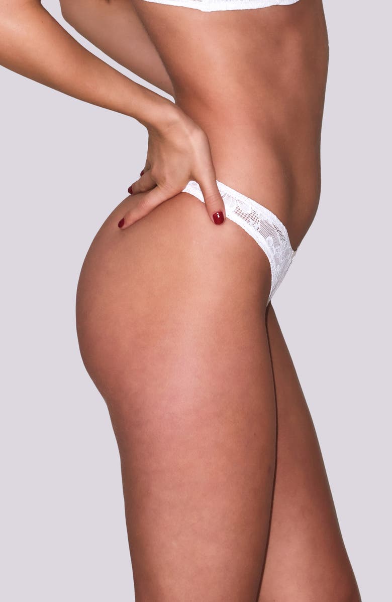 Fleur Du Mal Le Stretch Lace Thong, Alternate, color, Ivory