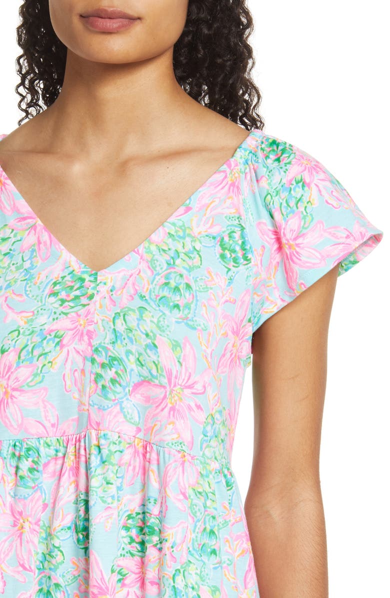 Lilly Pulitzer<sup>®</sup> Kawai Floral Print Flutter Sleeve Cotton Knit Dress, Alternate, color, 