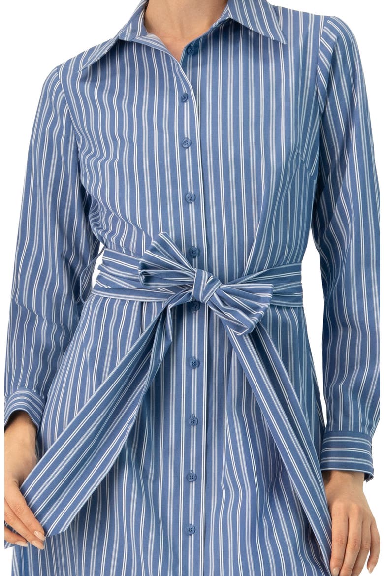 Striped Midi Collared Dress with Waist Tie, Alternate, color, Blue