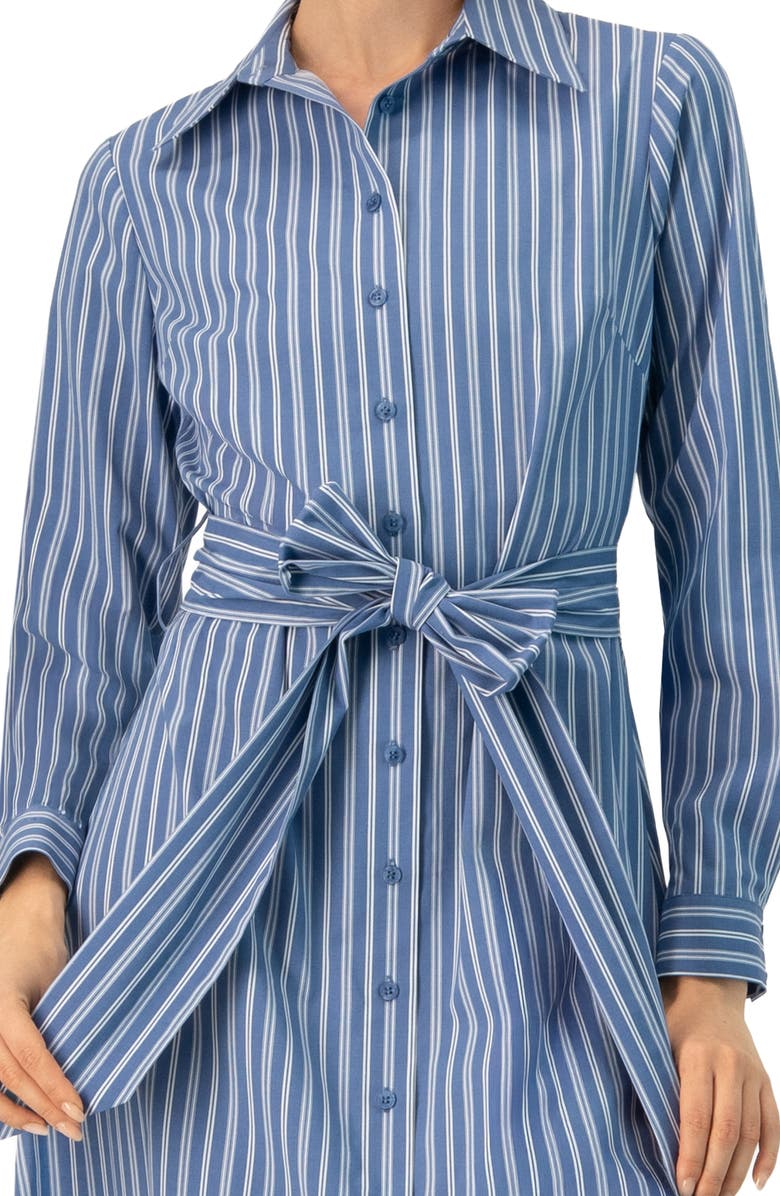 IVONNE Striped Midi Collared Dress with Waist Tie, Alternate, color, Blue