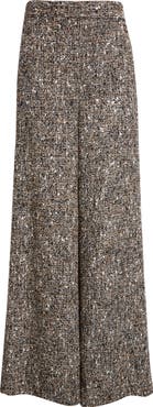 ST. JOHN High Waist Bouclé Tweed Wide Leg Pants